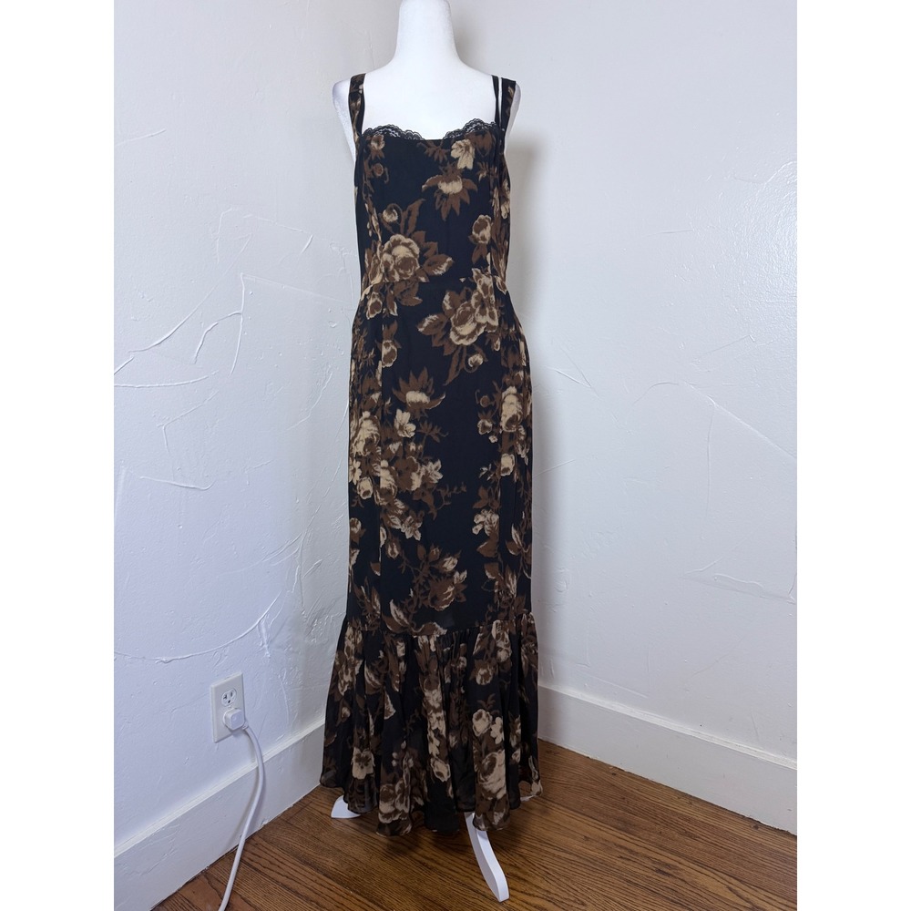 Reformation Irisa Dress Grand Dame Floral Lace Trim Maxi Dress Size 10 NEW